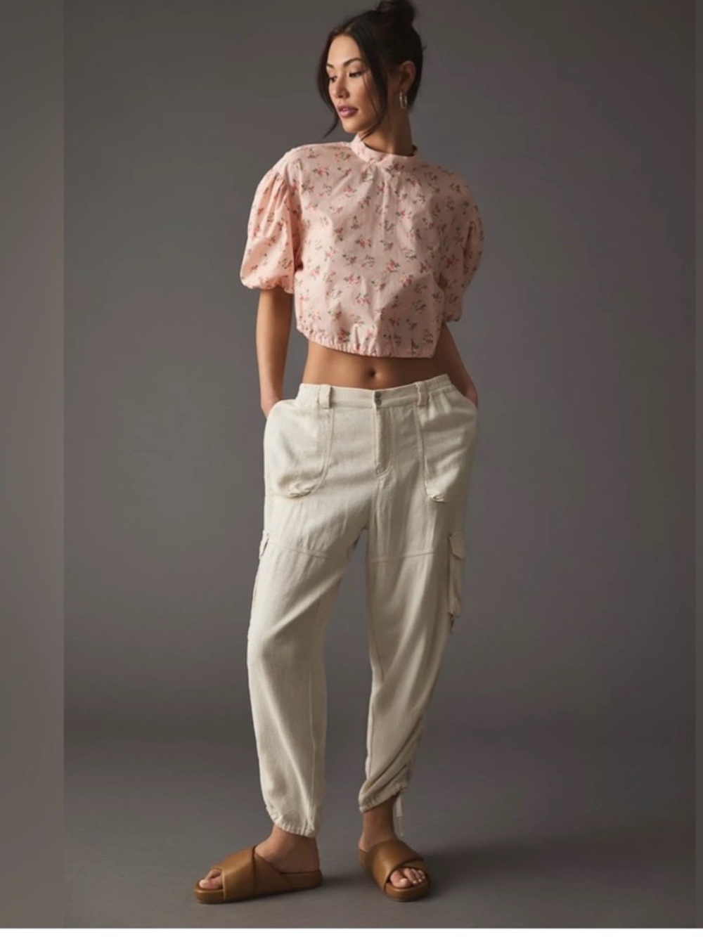 By Anthropologie Cropped Bubble-Sleeve Blouse